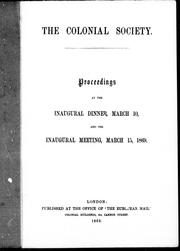 Cover of: Proceedings at the inaugural dinner, March 10, and the inaugural meeting, March 15, 1869 |