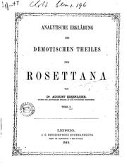 Cover of: Analytische Erklärung des demotischen Theiles der Rosettana: Theil I.