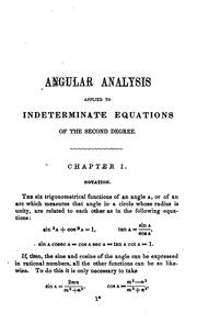 Cover of: Application of the angular analysis to the solution of indeterminate problems of the second degree