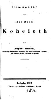 Cover of: Commentar über das Buch Koheleth