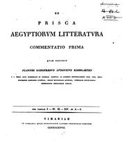 Cover of: De prisca aegyptiorum litteratura commentatio prima