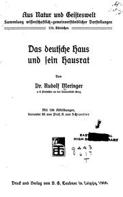 Cover of: Das deutsche Haus und sein Hausrat