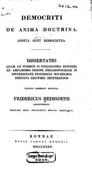 Cover of: Democriti de anima doctrina Addita sunt Democritea
