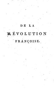 Cover of: De la révolution françoise