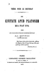 Cover of: De civitate apud Platonem qua fiat una: Thesis