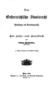Cover of: Das Oesterreichische Staatsrecht(verfassungs- und Verwaltungsrecht).: Ein Lehr- und Handbuch