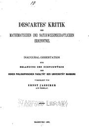 Cover of: Descartes' Kritik der mathematischen und naturwissenschaftlichen Erkenntnis