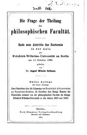 Cover of: Die Frage der Theilung der philosophischen Facultät: Rede zum Antritte des ...