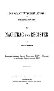 Cover of: Die Quantitätsverhältnisse im Polmaklappischen II.: Nachtrag und Register