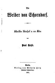 Cover of: Die Weiber von Schorndorf: Historisches Schauspiel in vier Akten