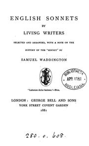 Cover of: English sonnets by living writers selected and arranged, with a note on the history of the ...