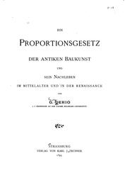 Cover of: Ein Proportionsgesetz der antiken Baukunst und sein Nachleben im Mittelalter ...