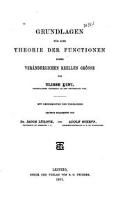 Cover of: Grundlagen für eine Theorie der Functionen einer veränderlichen reelen ...