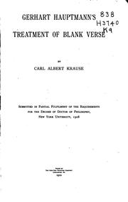 Cover of: Gerhart Hauptmann's Treatment of Blank Verse