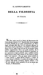 Cover of: Il rinnovamento della filosofia in Italia proposto dal C. T. Mamiani Della Rovere ed esaminato