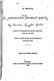 Cover of: In Memory: Angelina Grimké Weld