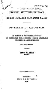 Cover of: Incerti auctoris Epitome rerum gestarum Alexandri Magni