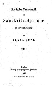 Cover of: Kritische Grammatik der Sanskrita-sprache in kürzerer Fassung