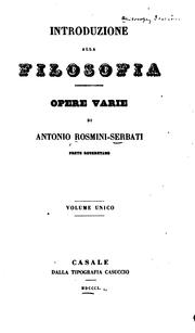 Cover of: Introduzione alla filosofia: opere varie. Volume unico