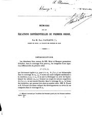 Cover of: Mémoire sur les équations différentielles du premier ordre