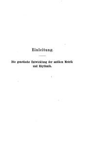 Cover of: Metrische Studien zu Sophokles: Mit einer Einleitung über die genetische Entwicklung der antiken ...