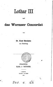 Cover of: Lothar iii. und das Wormser Concordat