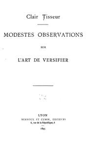 Cover of: Modestes observations sur l'art de versifier