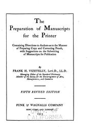 Cover of: The Preparation of Manuscripts for the Printer