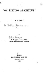 Cover of: 'On Editing Aeschylus.': A Reply
