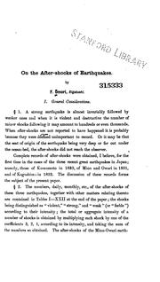 Cover of: On the After-shocks of Earthquakes