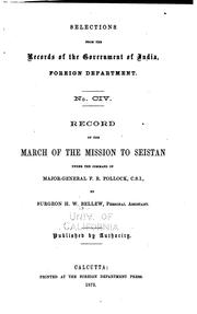 Cover of: Record of the March of the Mission to Seistan Under the Command of F. R. Pollock