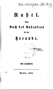 Cover of: Rahel: Ein Buch des Andenkens für ihre Freunde:(als Handschrift.)