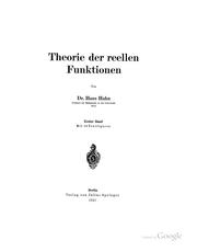 Cover of: Theorie der reellen Funktionen, von dr. Hans Hahn
