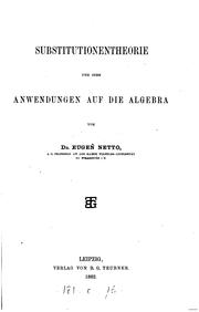 Cover of: Substitutionentheorie und ihre Anwendung auf die Algebra