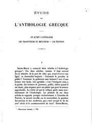 Cover of: Étude sur l'Anthologie grecque: ce qu'est l'anthologie, les traducteurs et imitateurs, les éditions