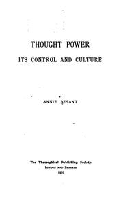 Cover of: Thought Power: Its Control and Culture