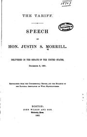 Cover of: The Tariff: Speech of Hon. Justin S. Morrill
