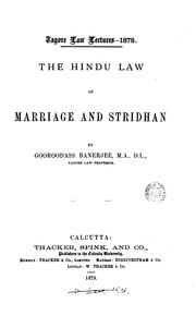 Cover of: The Hindu Law of Marriage and Stridhan