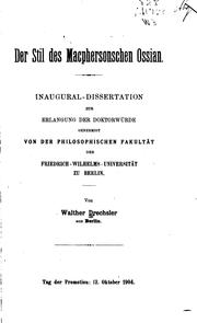 Cover of: Der Stil des Macphersonschen Ossian