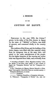 Cover of: A Memoir on the Cotton of Egypt