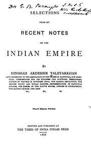 Cover of: Selections from My Recent Notes on the Indian Empire