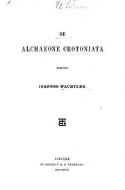 Cover of: De Alcmaeone Crotoniata