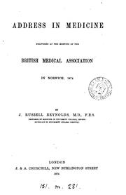 Cover of: Address in medicine, delivered at the meeting of the British medical association, 1874