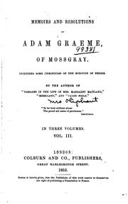 Cover of: Memoirs and Resolutions of Adam Graeme of Mossgray