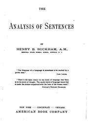 Cover of: The analysis of sentences