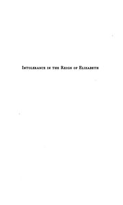 Cover of: Intolerance in the Reign of Elizabeth, Queen of England