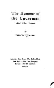 Cover of: The Humour of the Underman, and Other Essays: and other essays