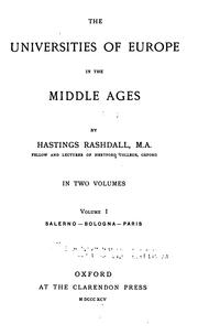Cover of: The Universities of Europe in the Middle Ages: Vol. I : Salerno - Bologna - Paris