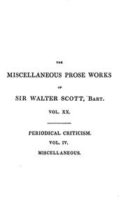 Cover of: The Prose Works of Sir Walter Scott, Bart