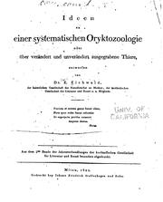 Cover of: Ideen zu einer systematischen Oryktozoologie: Oder über verändert und ...